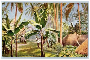 c1910 Village Scene People Trees House Fiji Oilette Tuck Art Postcard