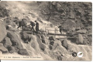 Vintage Postcard, Nant Blanc Waterfall Chamonix France People in Edwardian