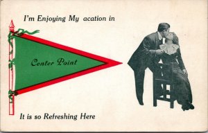 Postcard Pennant Typo - Enjoying Vacation Center Point Couple man kissing woman