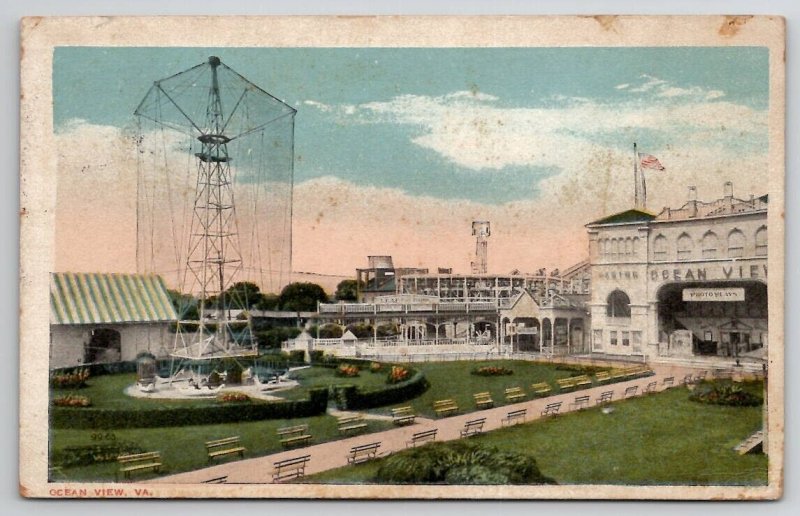 Ocean View Virginia Amusement Park Rides Station Entrance 1918 Postcard D44