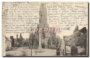 Postcard Old Army Mezieres church and surrounding houses in the bombing of th...