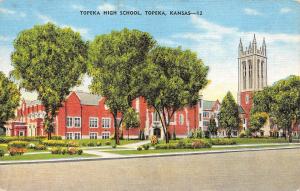 TOPEKA, KS Kansas    TOPEKA HIGH SCHOOL     c1940's Linen Postcard