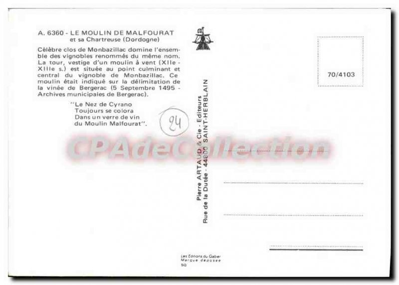 Modern Postcard Le Moulin De Malfourat And His Chartreuse