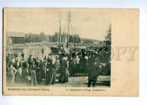 172212 SWEDEN Market at Stromma Channel Vintage postcard