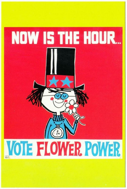 Now Is the Hour Vote Flower Power Hippie Protest Repro Postcard