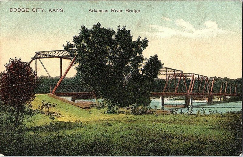 Dodge City Kansas Arkansas River Bridge Vintage Postcard Standard View Card 