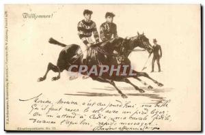 Old Postcard Wilkommen Equestrian Course has horses