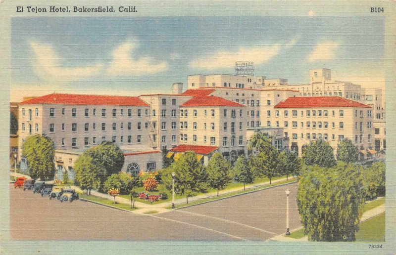 EL TEJON HOTEL Bakersfield, California c1940s Linen Vintage Postcard