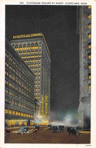 Playhouse Square Theaters Night Cleveland Ohio 1920s postcard