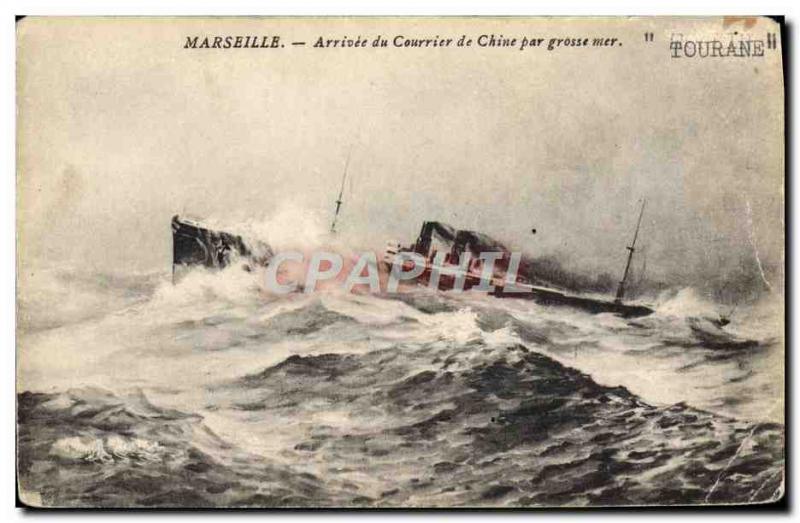 Old Postcard Boat Marseille Arrival of China Post in heavy seas China