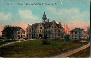 Fargo College and Dill Hall, Fargo ND Vintage Postcard Q16