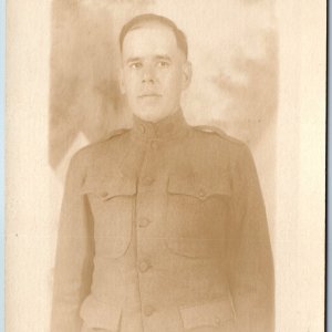 WWI 1910s US Army Soldier RPPC Real Photo Portrait American Military Man Vtg A74