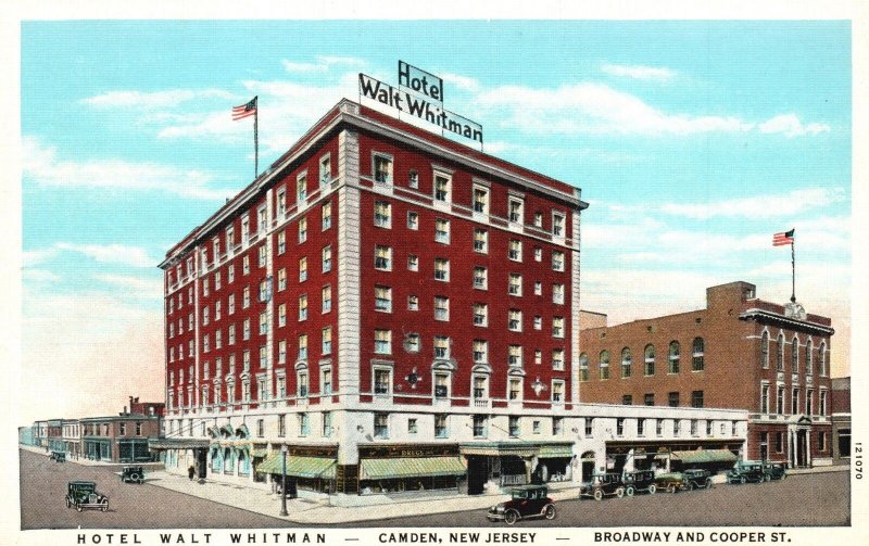 Vintage Postcard Broadway & Cooper St. Hotel Walt Whitman Camden New Jersey NJ