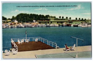 1954 Clearwater Municipal Marina Docks Clearwater Beach Florida Vintage Postcard 