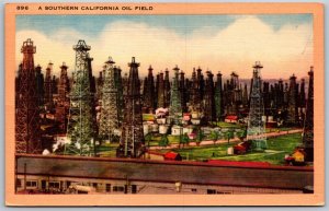 Vtg Southern California CA Oil Field Derricks Mining 1940s Linen View Postcard