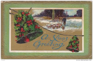 A Xmas Greeting, Holly Bells ringing, Sheepherder and sheep in the snow, 10-20s