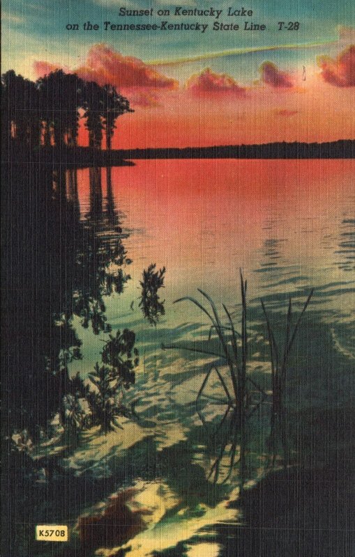 Vintage Postcard Sunset On Kentucky Lake Honor The Tennessee Kentucky State Line