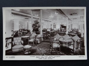 Cunard White Star Line QUEEN ELIZABETH Cabin Class Lounge c1940s RP PC Hoffmann