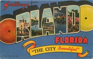 Large Letters Multi View Orlando Florida Teich Orange News Postcard 21-2178