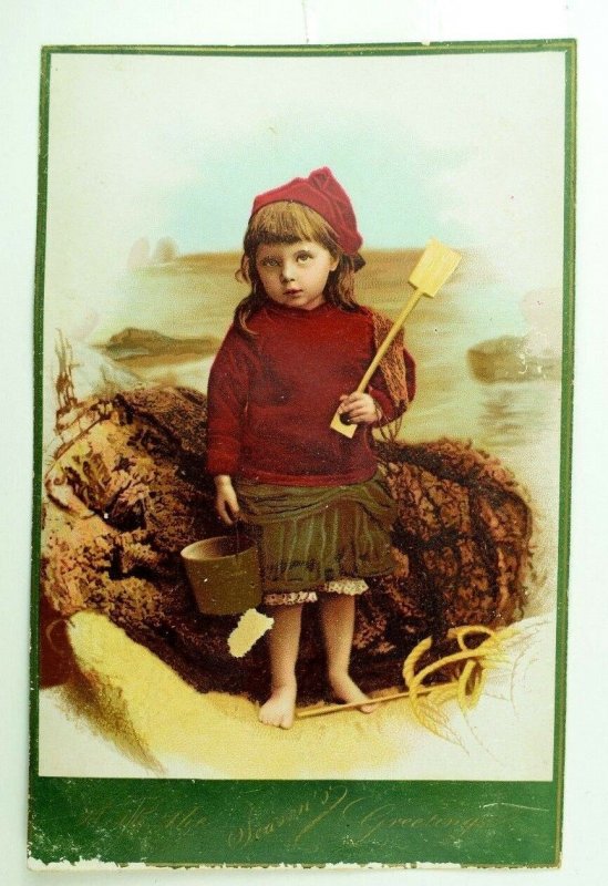 Girl Beach Sand Pail - Christmas Francis Ridley Havergal Poem Victorian Card &R