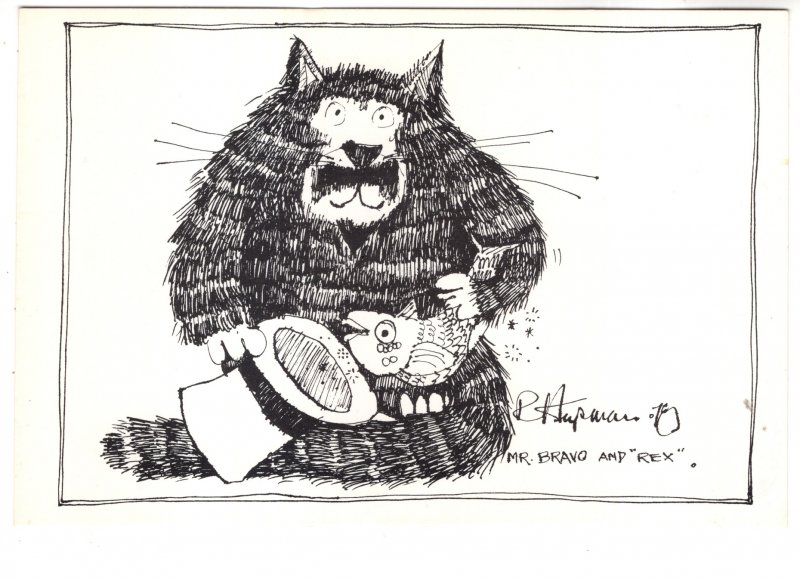 Mr Bravo & Rex, Magician Cat, Fish, 1978 Hupman Illustrator Canada, Magic Humour