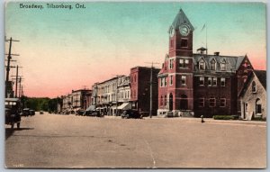 Postcard Tillsonburg ONT c1910s Broadway St. Post Office Demolished Clock Tower