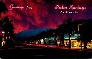 California Palm Springs Greetings Showing Canyon Drive At Night