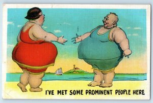Humor Postcard Fat Man Woman I've Met Some Prominent People Here Seattle WA 1938