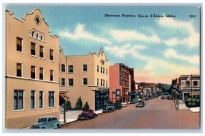 Coeur D'Alene Idaho ID Postcard Sherman Avenue Cars Scene c1930's Vintage