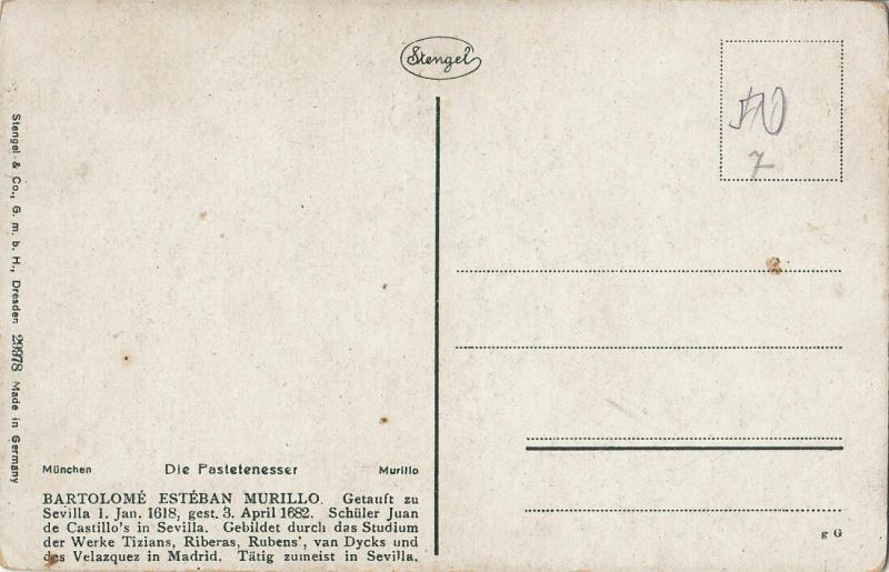 Bartolome Esteban Murillob - The pasty eaters Stengel early art postcard