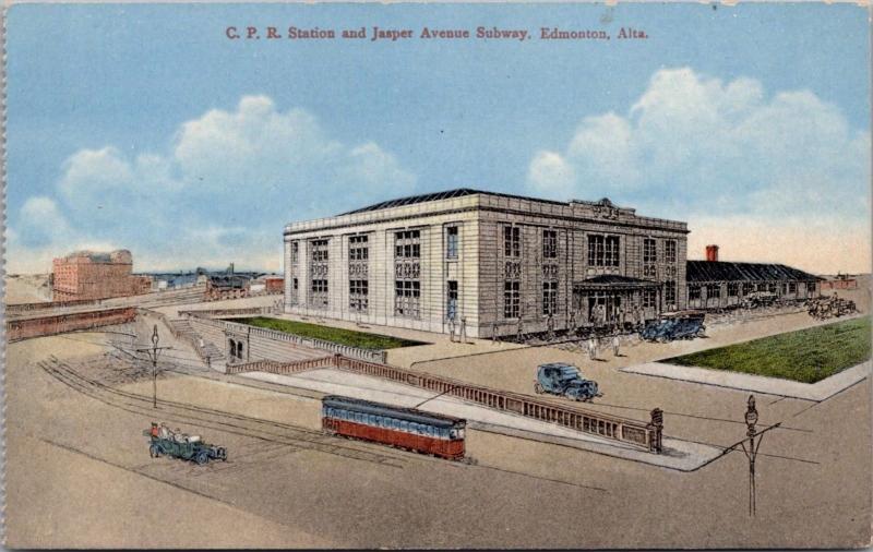 CPR Station & Jasper Ave. Subway Edmonton Alberta AB Alta Unused Postcard E24