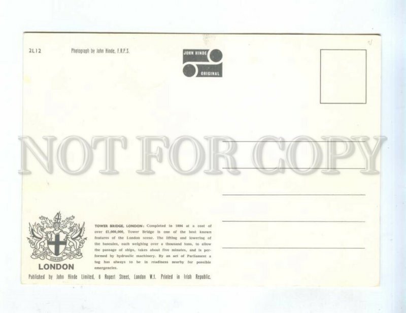 239477 UK LONDON Tower bridge ship old postcard