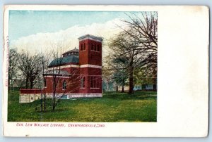 Crawfordsville Indiana Postcard Gen Lew Wallace Library Building Exterior 1910