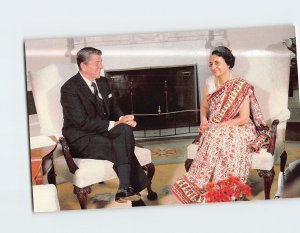 Postcard Pres. Reagan Meets India's PM Indira Gandhi White House Washington DC