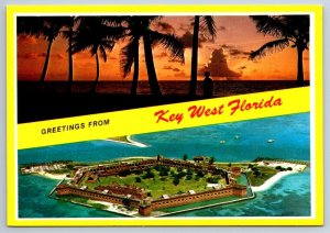 Fort Jefferson, Dry Tortugas, Key West, Florida, Chrome Split View Postcard