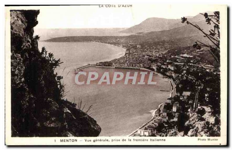 Old Postcard Menton General View from the Italian border