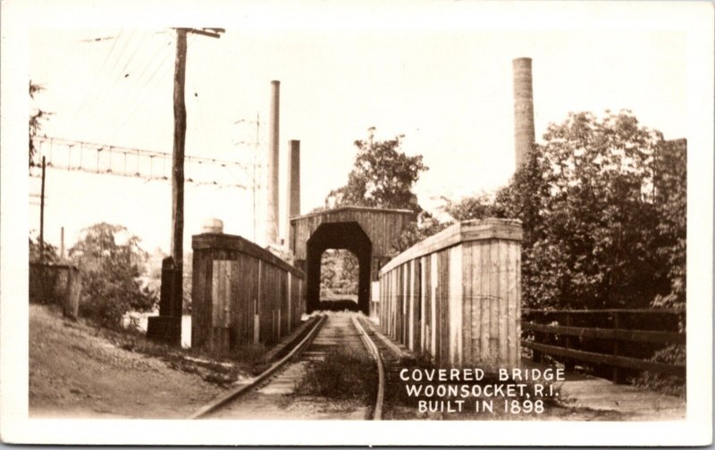 Real Photo Postcard Covered Bridge in Woonsocket, Rhode Island