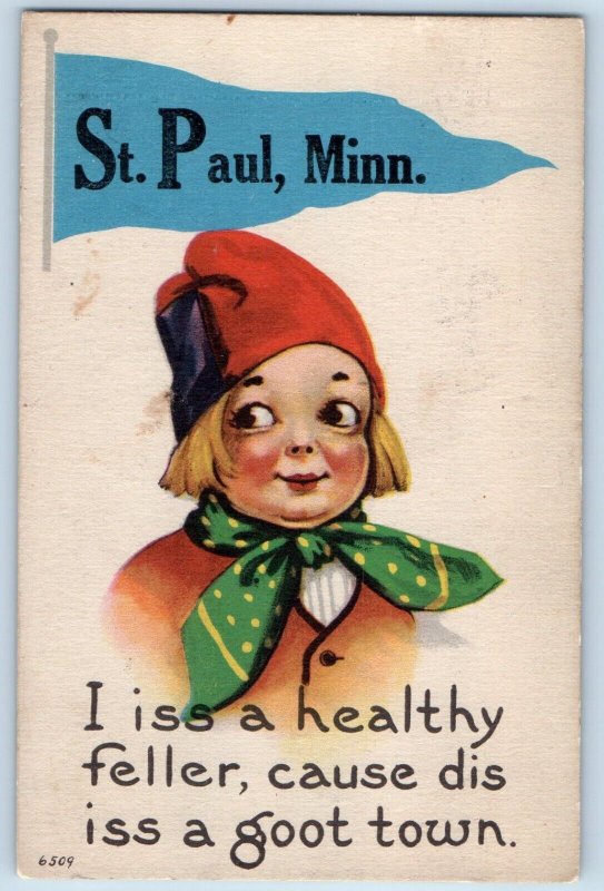 St. Paul Minnesota MN Postcard Dutch Boy I Iss A Healthy Feller 1914 Antique