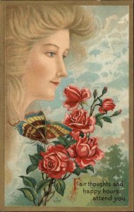 Fantasy Beautiful Ethereal Woman Clouds Cherub Series #57 c1910 Postcard #5