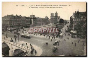 Old Postcard Paris quai St Michel police prefecture and Notre Dame