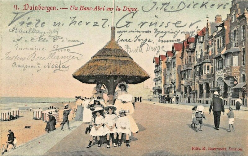 DUINBERGEN WEST FLANDERS BELGIUM~UN BANC-ABRI sur la DIGUE~1906 PHOTO POSTCARD