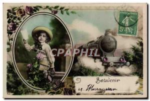 Postcard Old Train Children