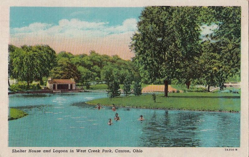 Postcard Shelter House + Lagoon West Creek Park Canton OH