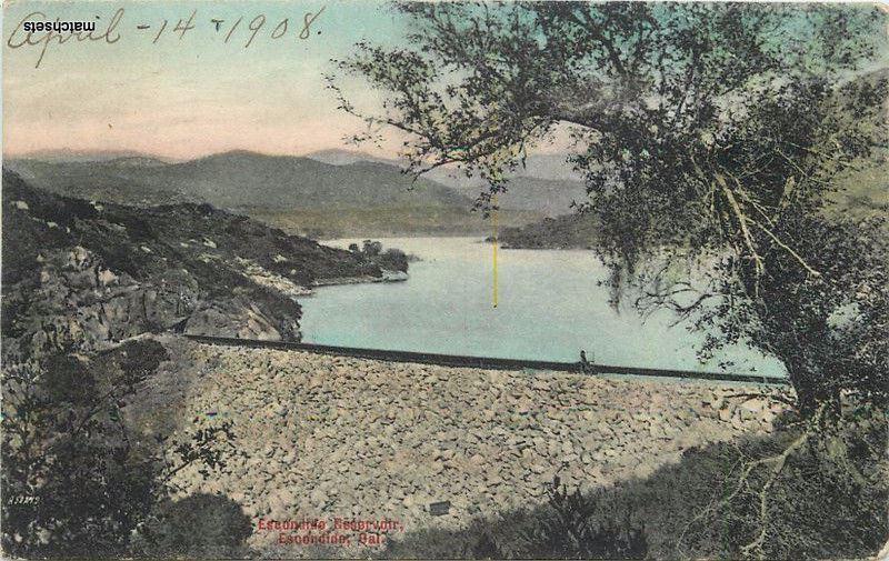 1908 Escondido San Diego California Reservoir Dam Hand Colored Rieder 12504