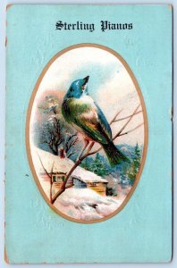 1910-20's STERLING PIANOS BIRD ON BRANCH ANTIQUE ADVERTISING POSTCARD