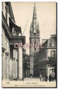 Old Postcard Saint Malo Courthouse and Bell tower of the Cathedral