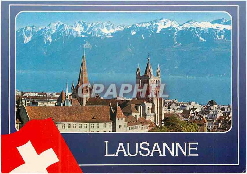 Modern Postcard the Cathedral Lausanne on Lake Geneva and the Alps