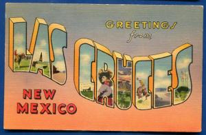 Greeting Las Cruces New Mexico nm large letters letter linen postcard #2