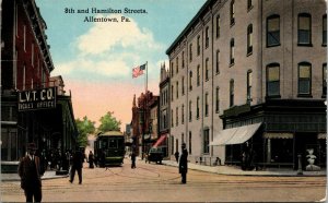 Postcard PA Allentown 8th & Hamilton Streets Old Car Streetcar Shops 1916 M13