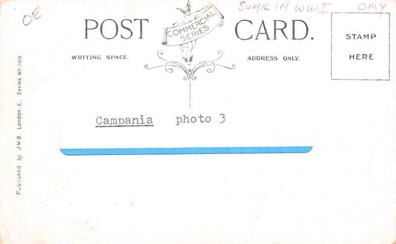 SS Campania, Sunk in WW 1 White Star Line Cunard Ship Sticker on back 